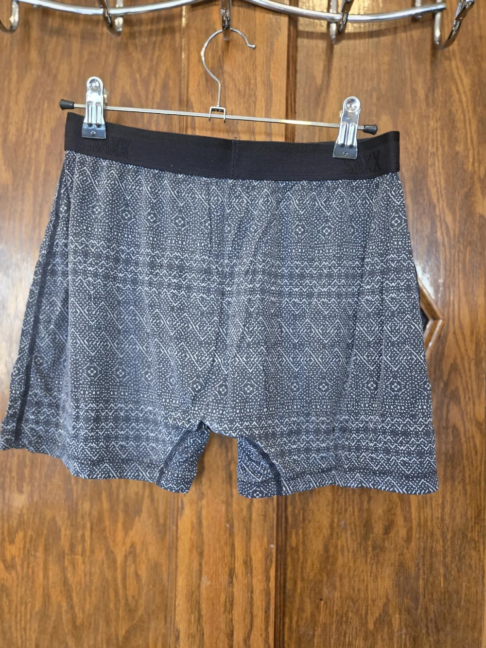 Saxx Men's Boxer Briefs in Black and Gray Geometric Print Medium